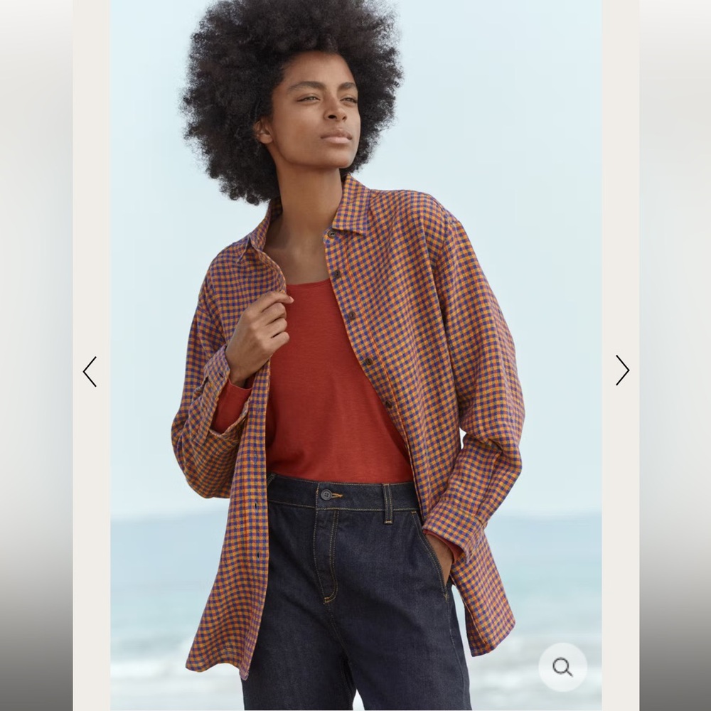 Poetry Brand Gingham Checkered Shirt in Petrol Orange Size 12